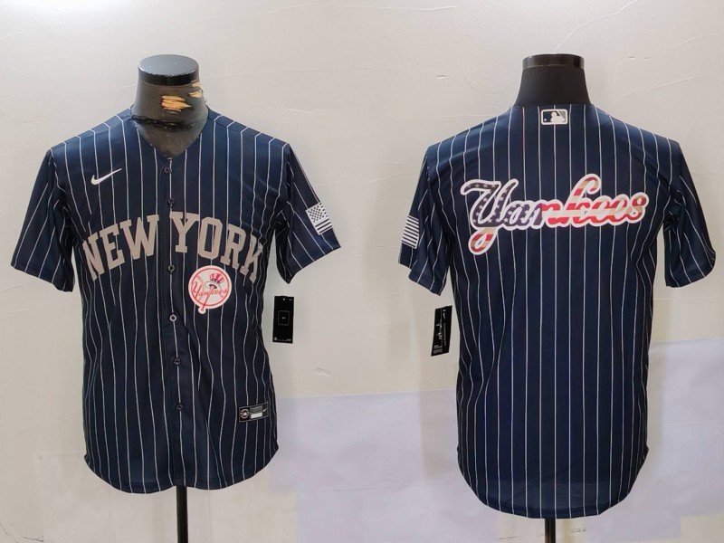 Men New York Yankees Blank Blue stripe joint name 2024 Nike MLB Jersey style 91210->indianapolis colts->NFL Jersey
